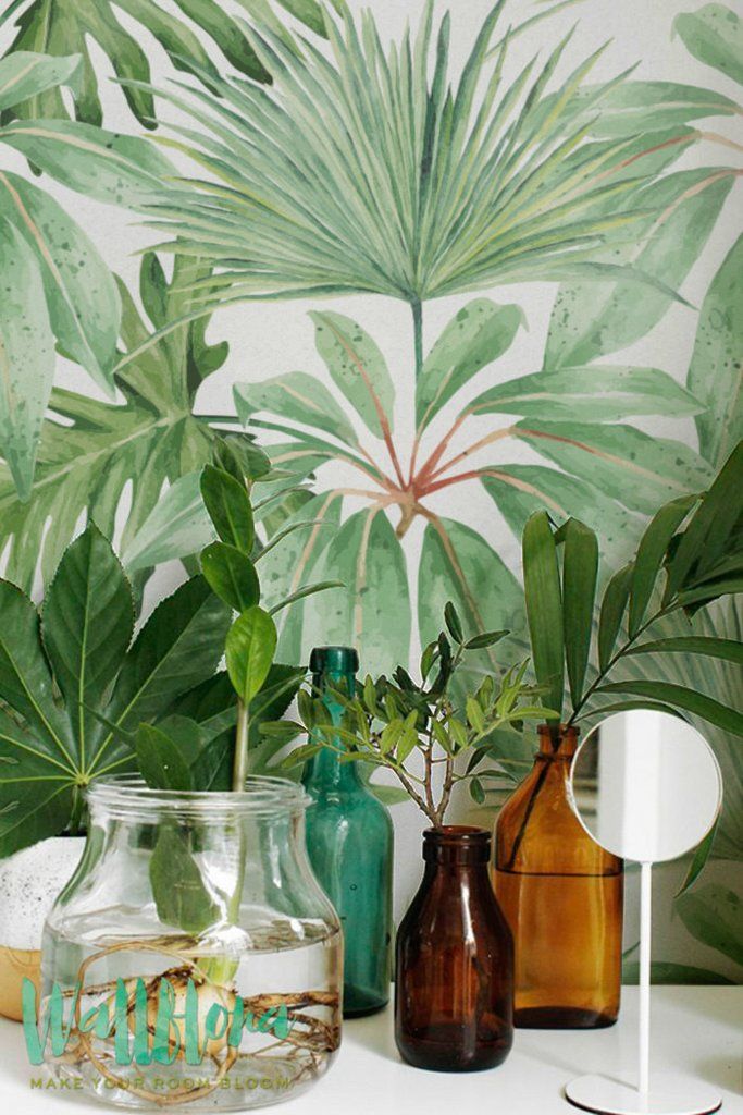 papier peint tropical pour murs,vert,feuille,plante d'appartement,plante,palmier