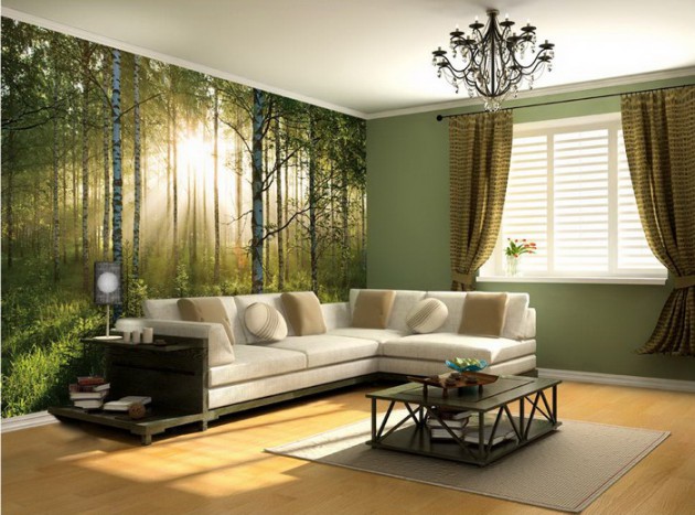 nature themed wallpaper for walls,living room,furniture,room,interior design,couch