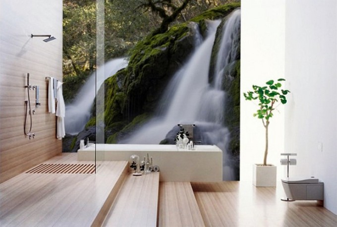 nature themed wallpaper for walls,wall,water,room,waterfall,interior design