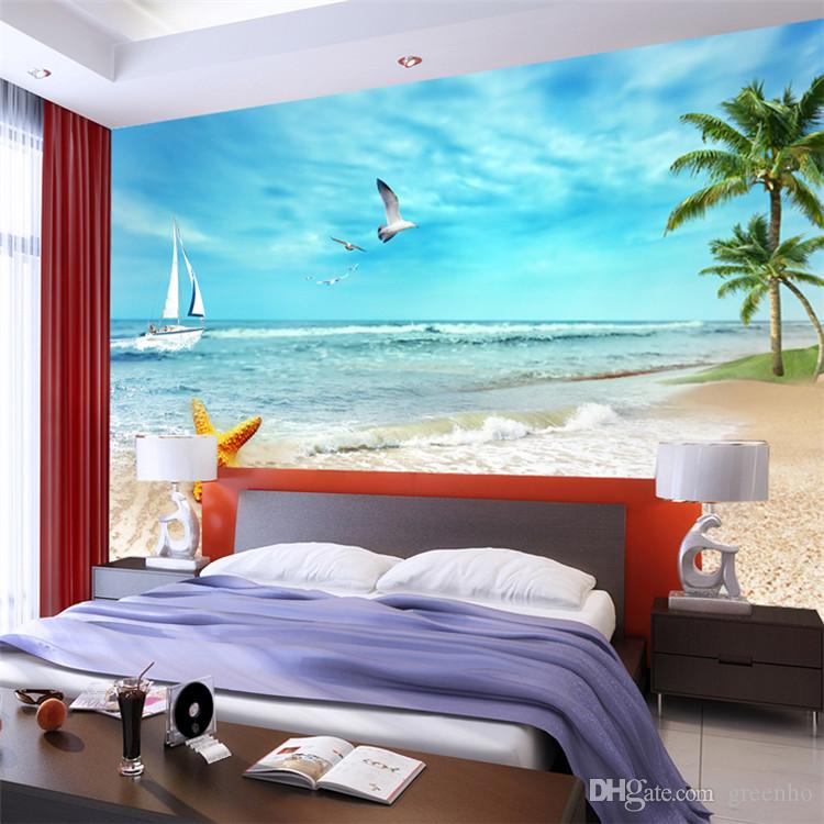 ベッドルームのビーチをテーマにした壁紙,壁,ルーム,壁紙,壁画,寝室