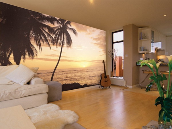 beach themed wallpaper for bedroom,room,property,living room,interior design,floor