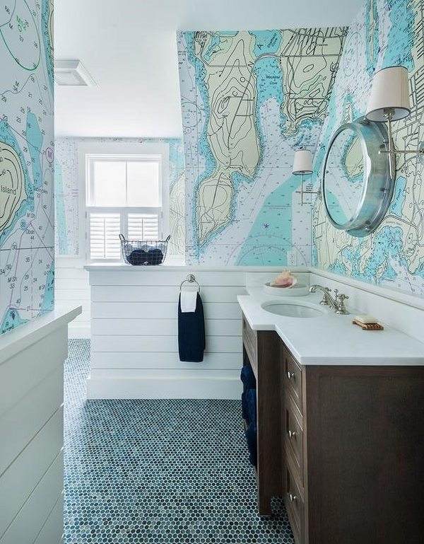 papel tapiz de baño náutico,baño,habitación,loseta,propiedad,diseño de interiores