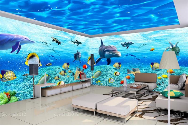 sea themed wallpaper,mural,underwater,dolphin,wall,wallpaper