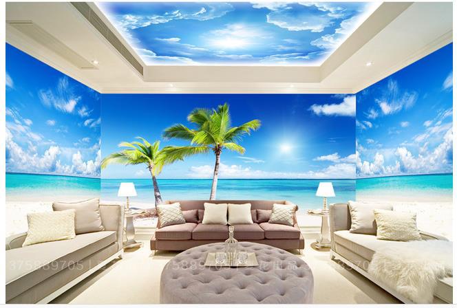 beach themed wallpaper for walls,sky,property,room,natural landscape,wall