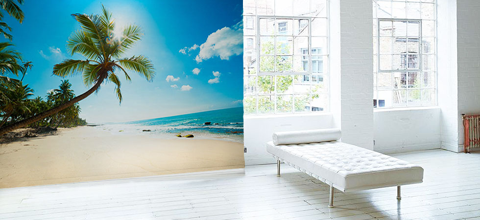 beach themed wallpaper for walls,property,wall,sky,room,azure
