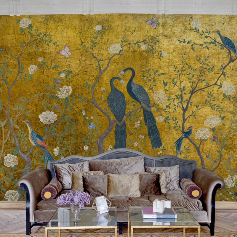 chinese wallpaper uk,living room,wall,yellow,wallpaper,room