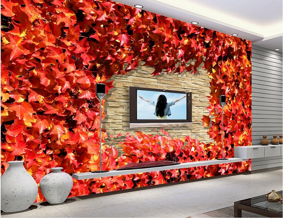 벽에 나뭇잎 벽지,잎,빨간,벽,주황색,벽지