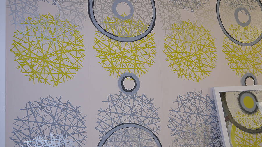 hand printed wallpaper,pattern,yellow,circle,wallpaper,design