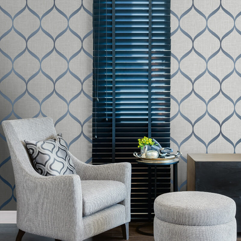 Pear Tree Geometric Trellis Grey Metallic Wallpaper Grey And Blue