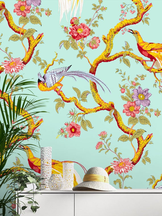 chinoiserie 배경 영국,벽지,벽 스티커,식물,직물,방