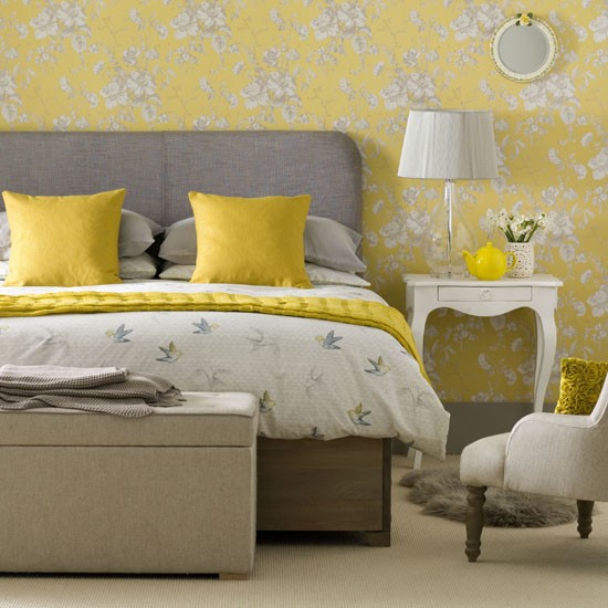 灰色と黄色の寝室の壁紙,黄,家具,ルーム,インテリア・デザイン,壁紙