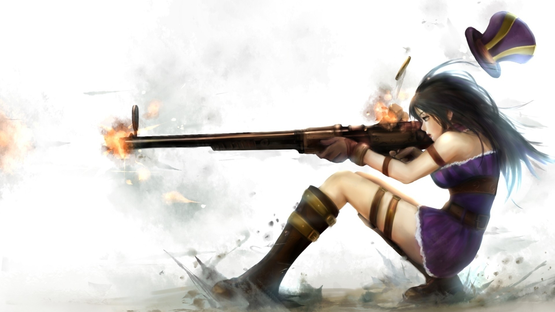 caitlyn wallpaper,cg artwork,action adventure game,black hair,anime,massively multiplayer online role playing game