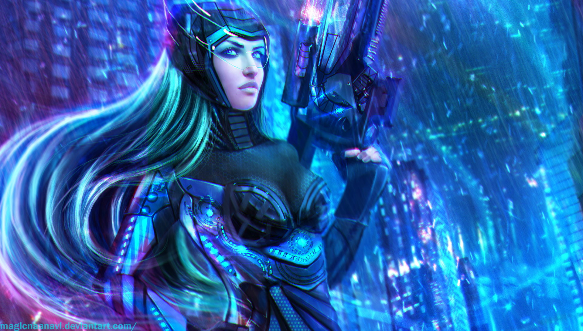 fondo de pantalla de caitlyn,azul,cg artwork,ligero,púrpura,cabello negro
