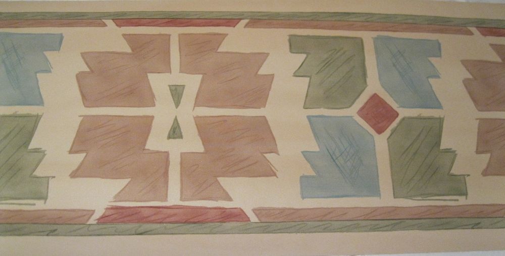 Wallpaper Border Southwestern Style Tan Wall Blue Green Motif