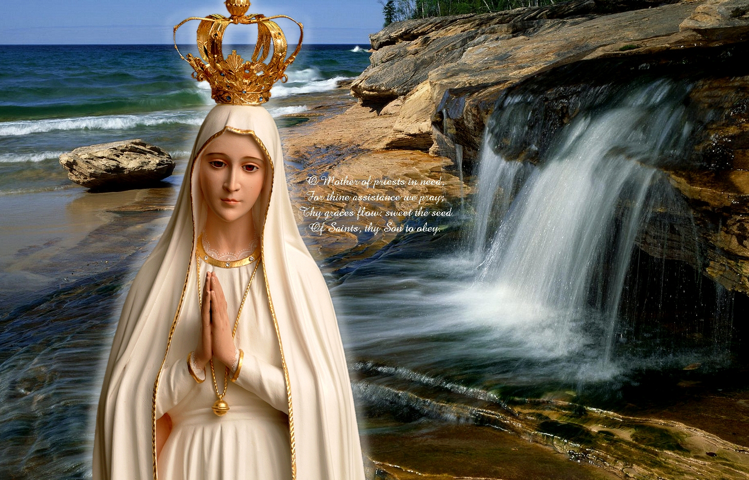 our lady of fatima wallpaper,beauty,mythology,long hair,waterfall,photography