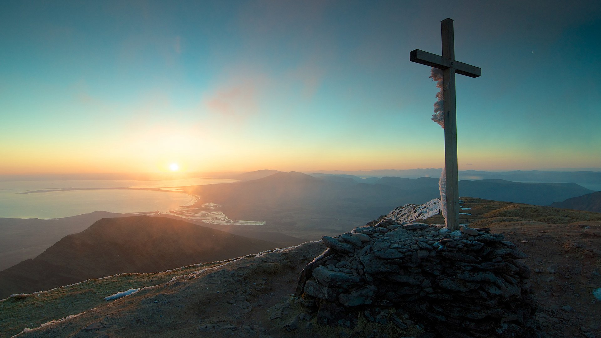 catholic wallpaper hd,mountainous landforms,sky,mountain,mountain range,cross