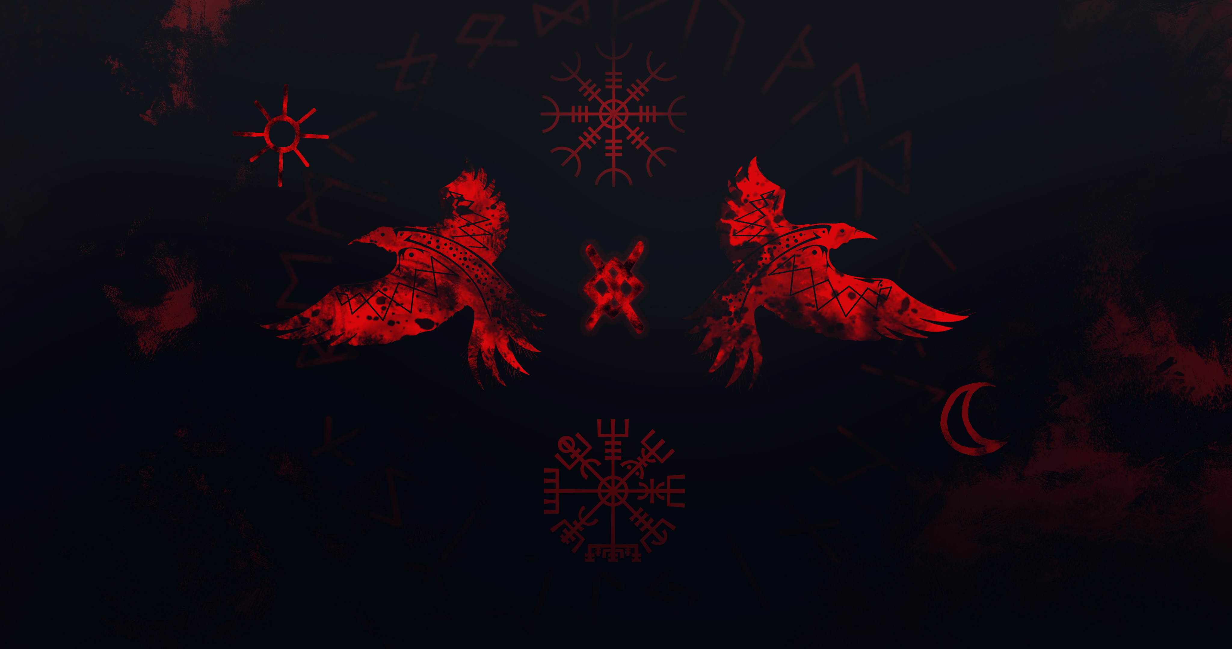 fond d'écran vikings 4k,rouge,noir,modèle,art fractal,ténèbres