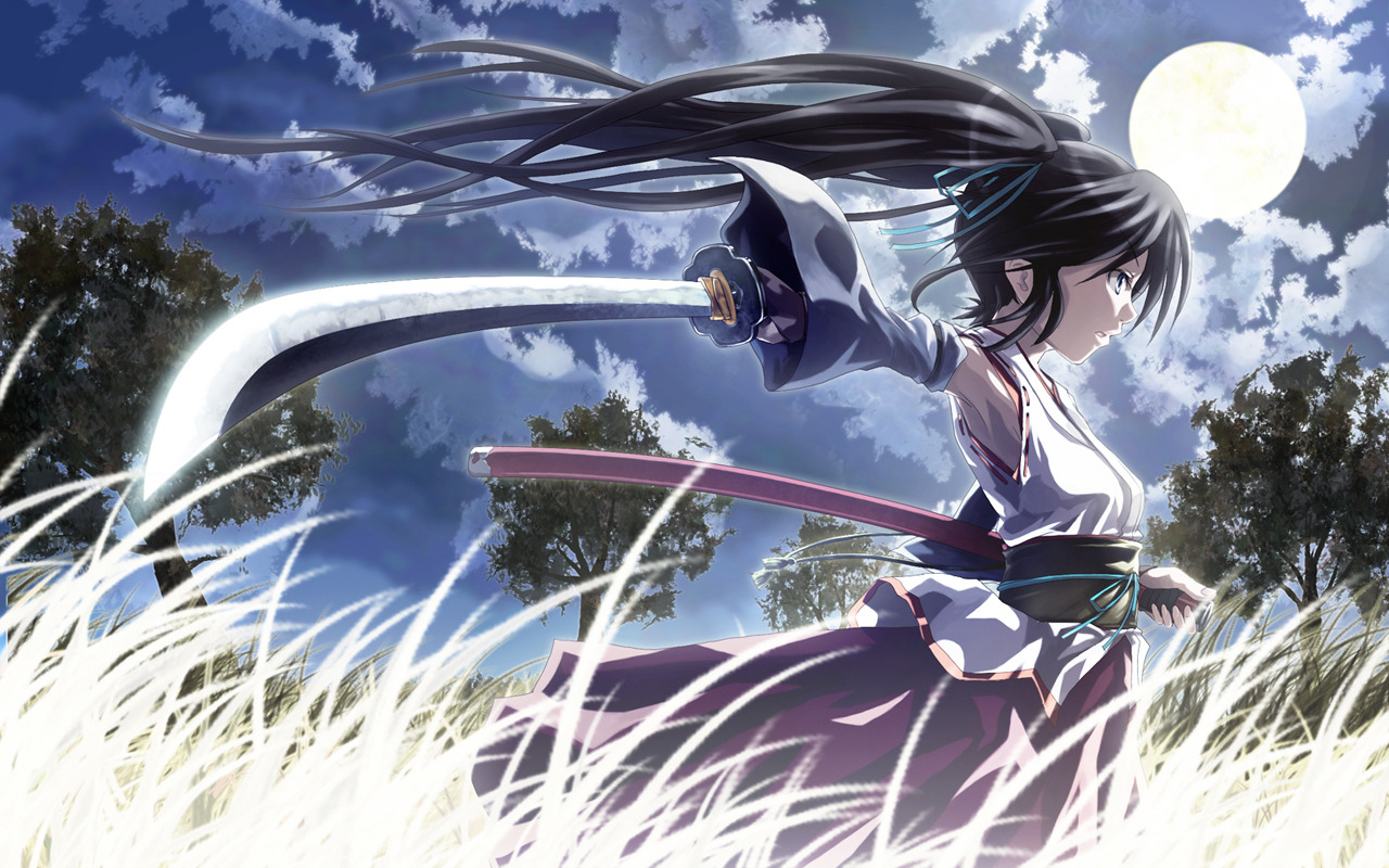 anime sword wallpaper,anime,cg artwork,sky,black hair,long hair