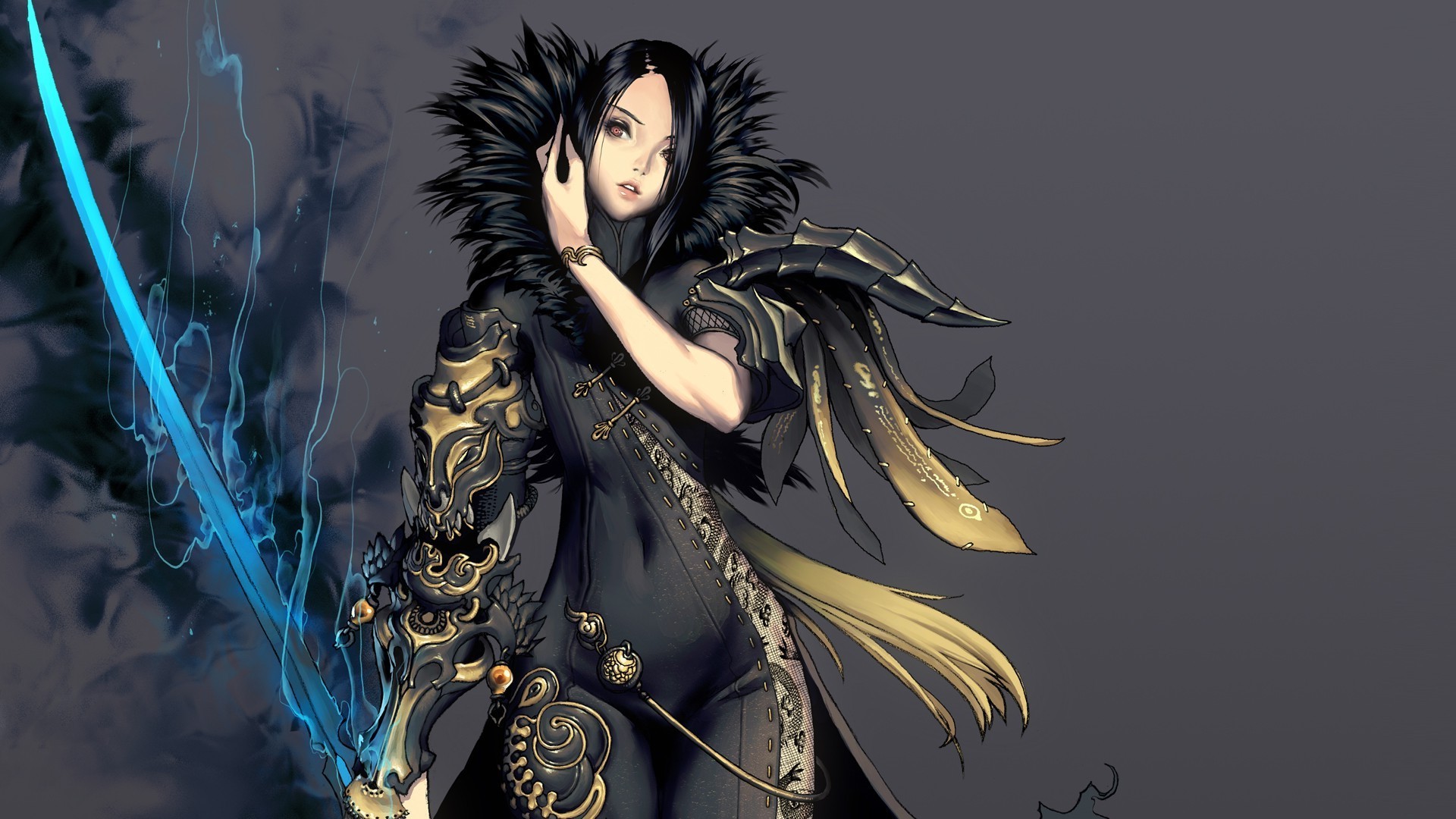 anime sword wallpaper,cg artwork,black hair,fictional character,illustration,anime