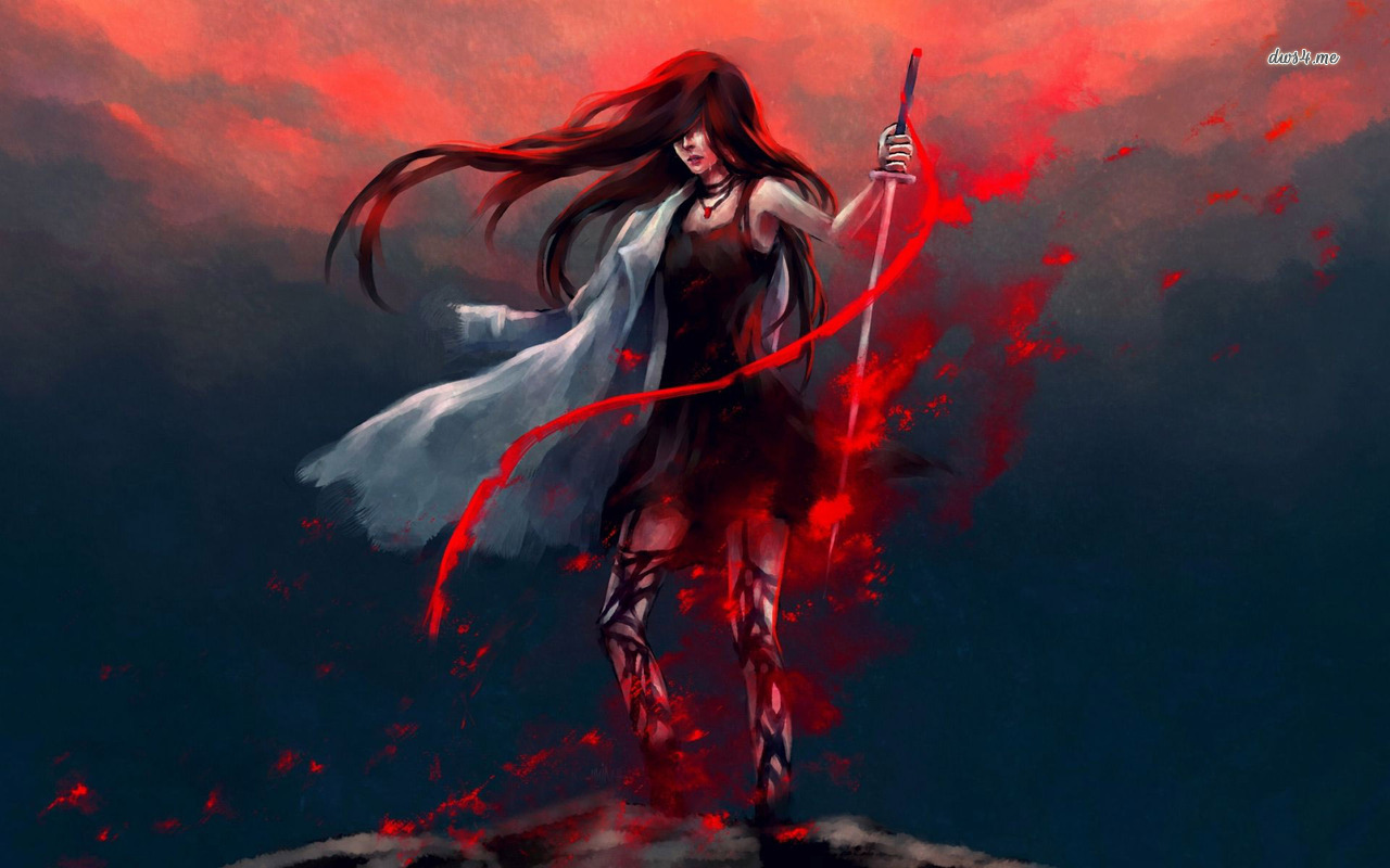 anime sword wallpaper,cg artwork,red,demon,illustration,fictional character