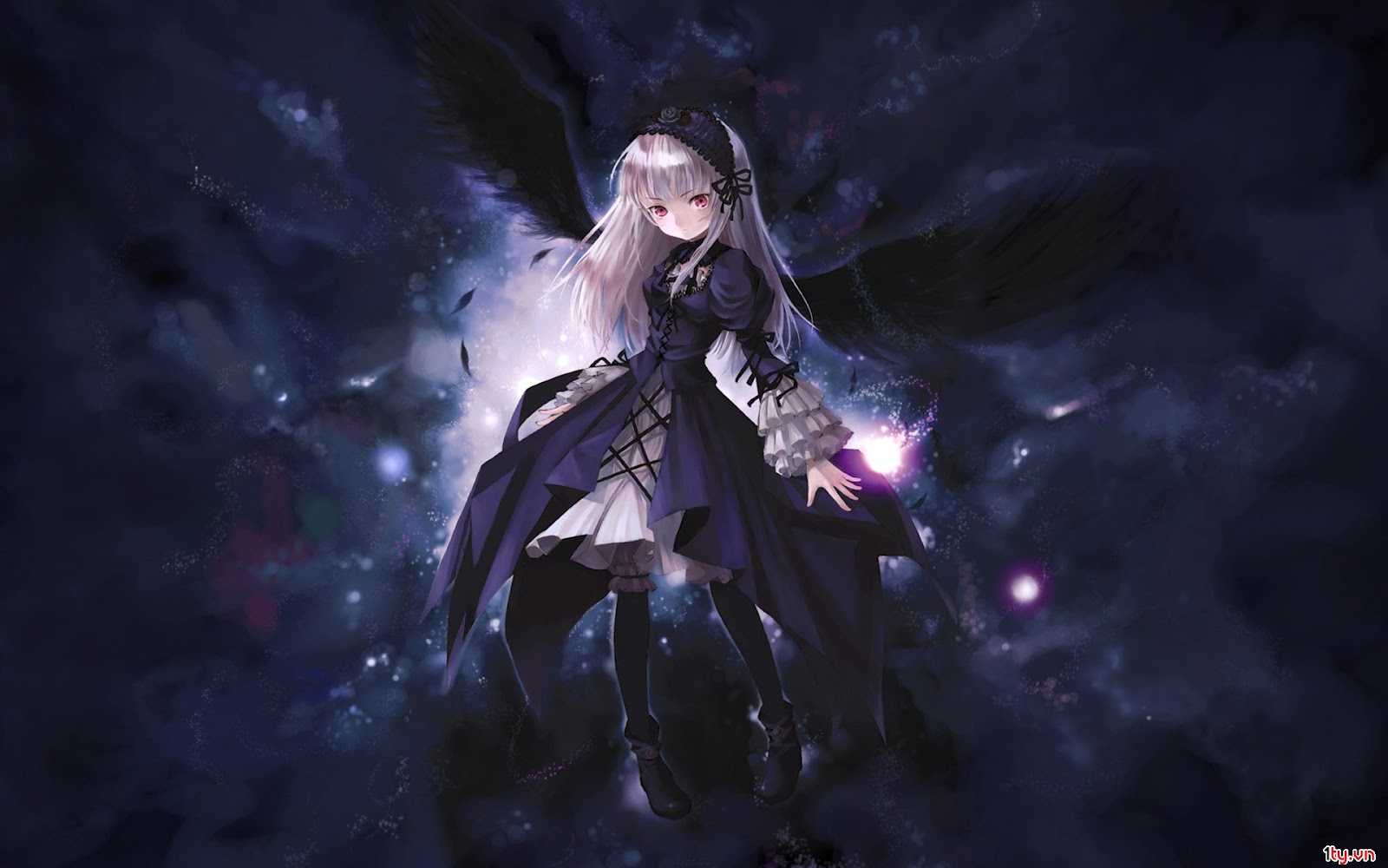 wallpaper laptop anime,cg artwork,purple,darkness,sky,screenshot
