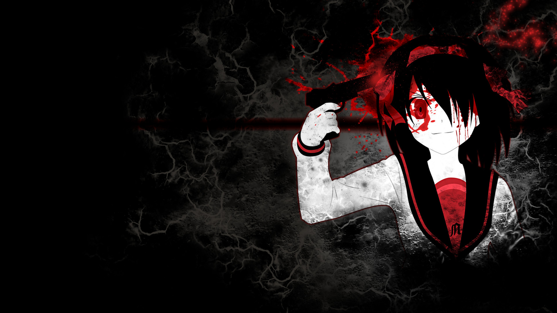 anime gore wallpaper,red,black hair,anime,darkness,graphic design