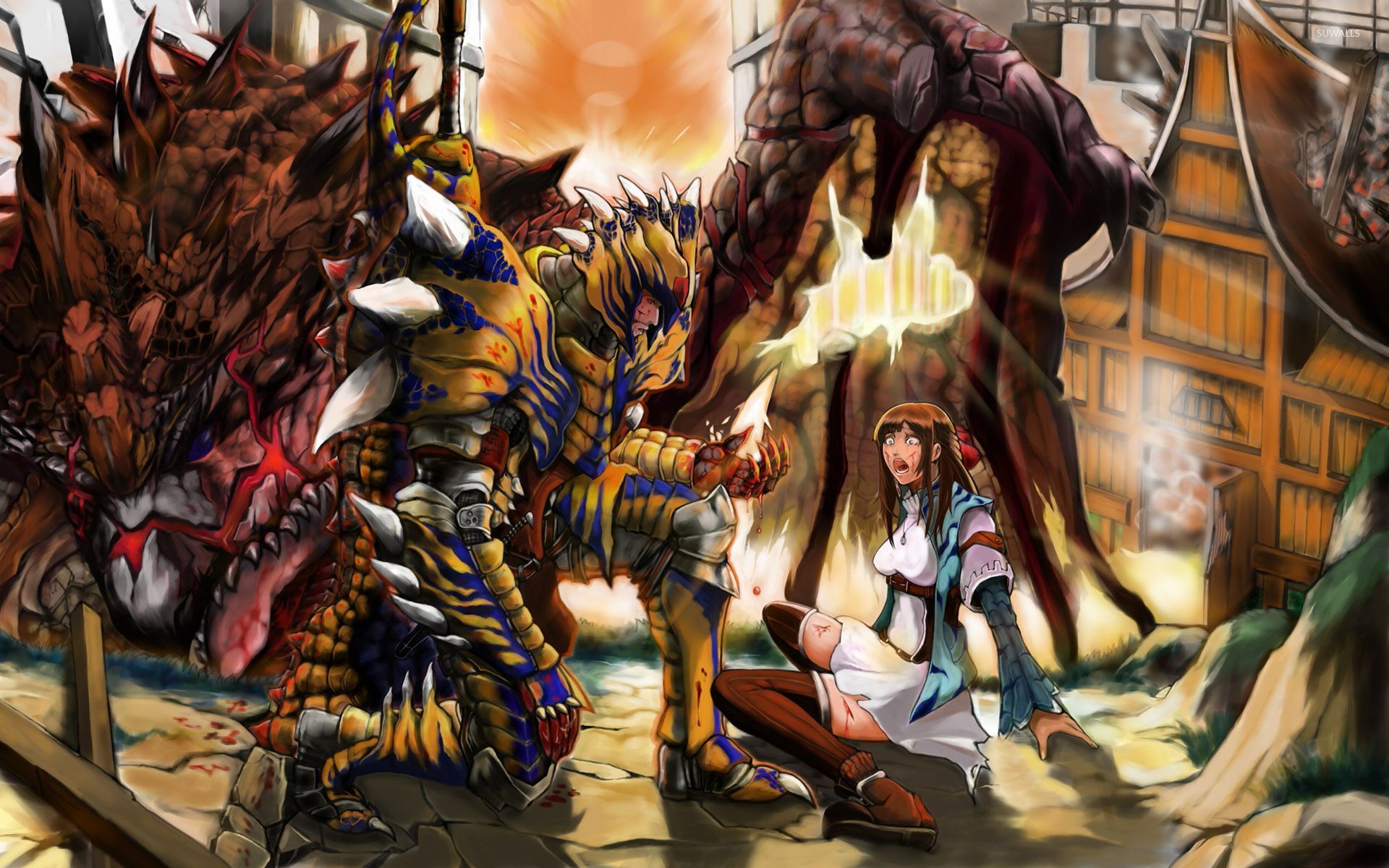 monster anime wallpaper,action adventure spiel,cg kunstwerk,computerspiel,fiktion,mythologie