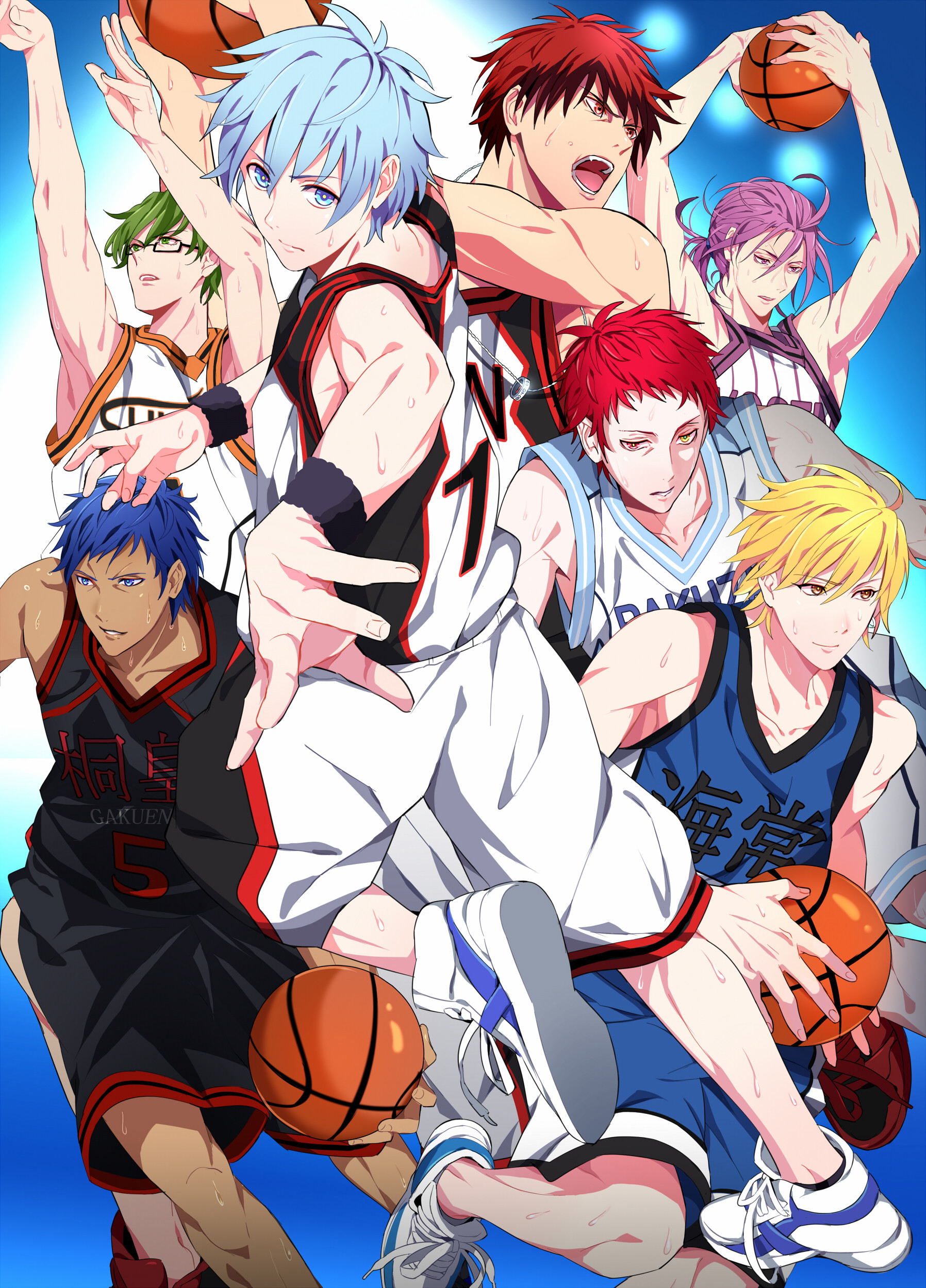 carta da parati basket kurokos,anime,cartone animato,squadra,opera d'arte,finzione