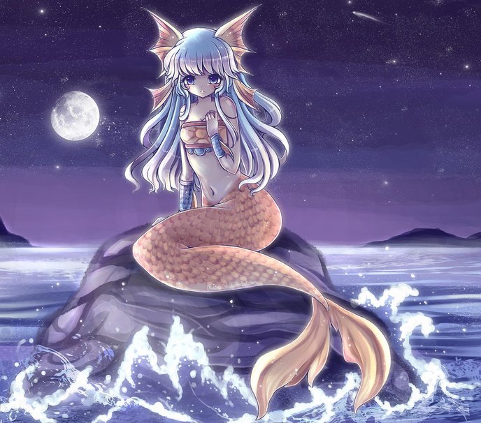anime mermaid wallpaper,cg artwork,fictional character,mythology,sky,mythical creature