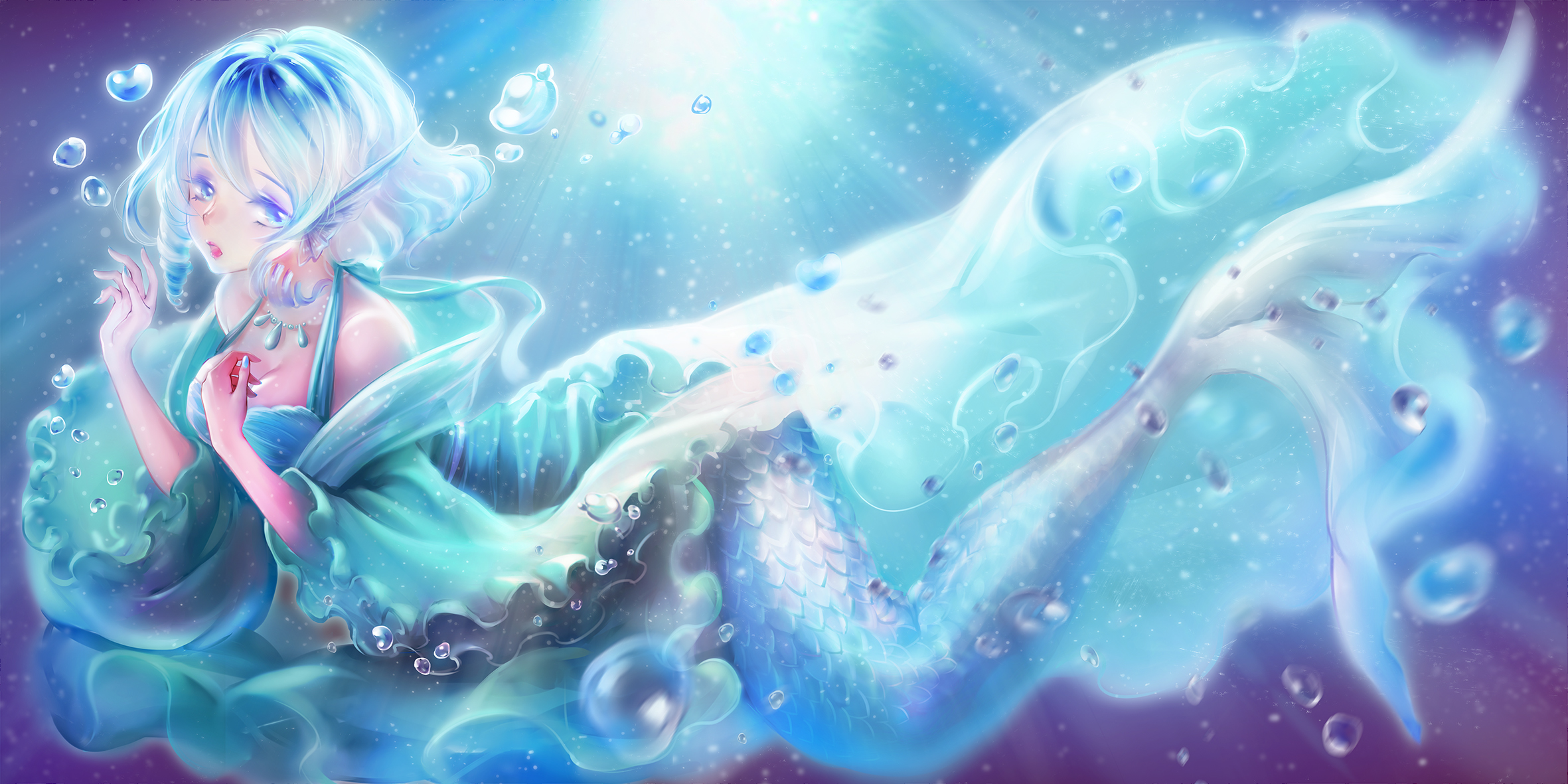 anime mermaid wallpaper,water,cg artwork,aqua,fictional character,anime