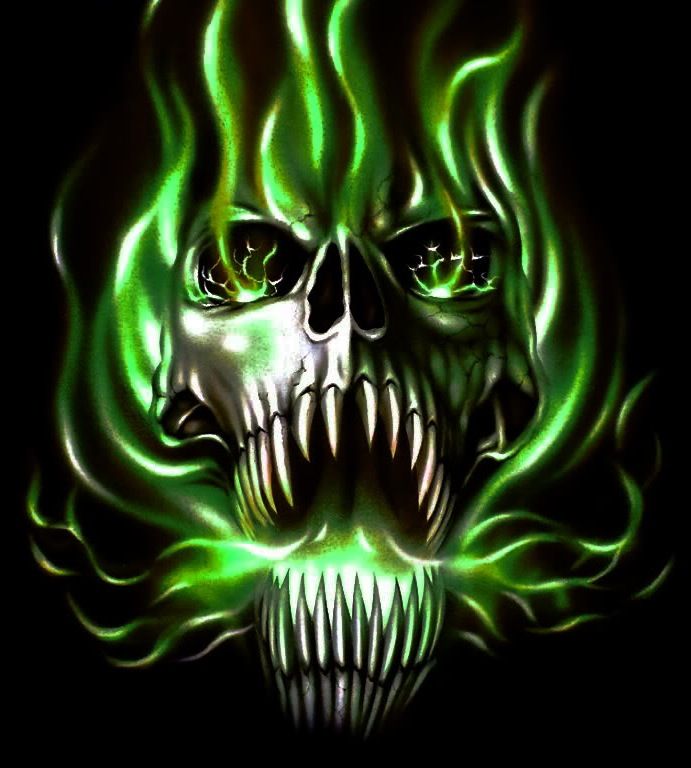 burning skull wallpaper,green,skull,bone,ghost,illustration