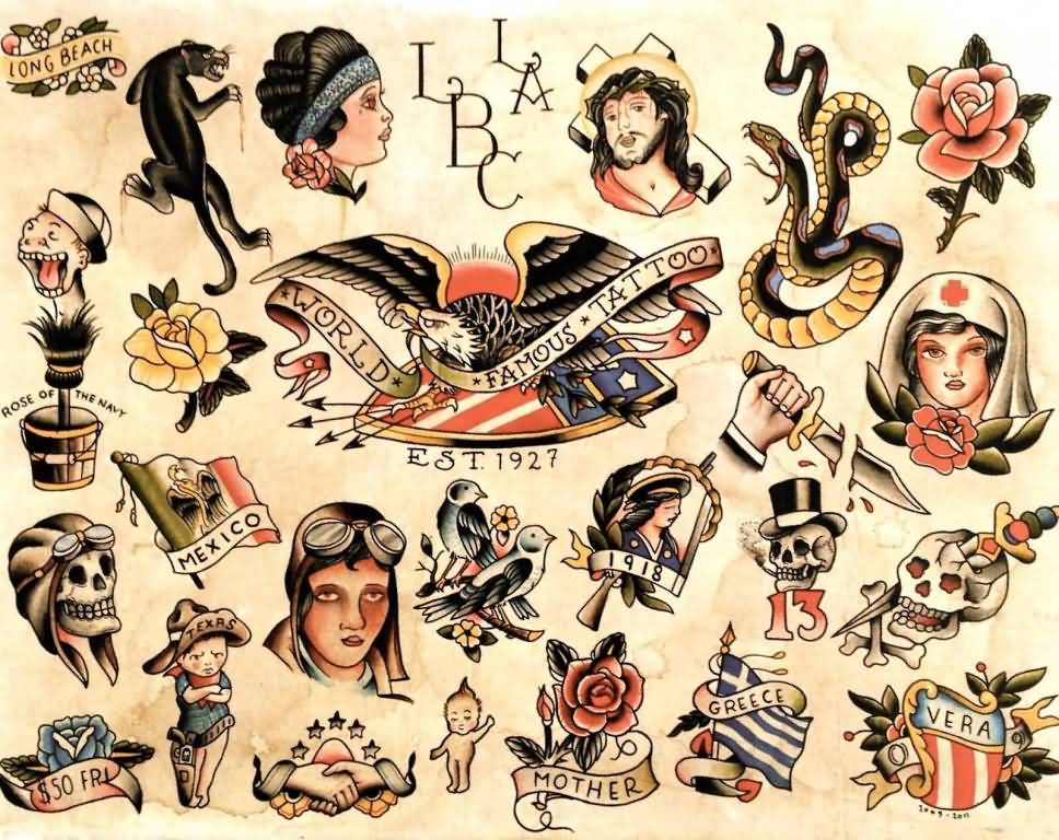 papier peint de tatouage old school,dessin animé,illustration,art,police de caractère,dessin