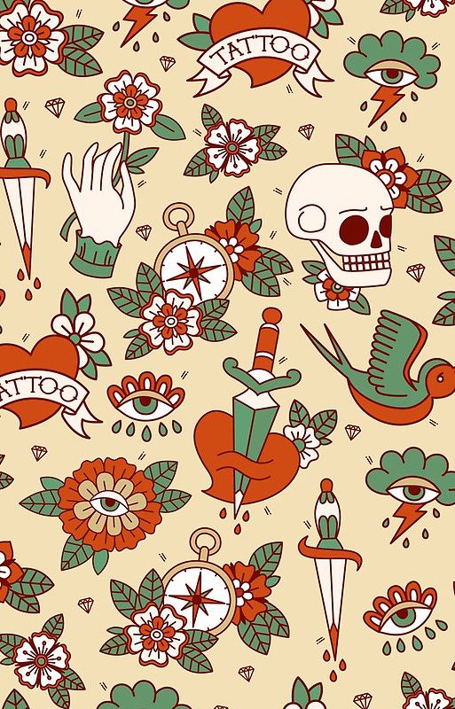 old school tattoo wallpaper,botany,pattern,design,textile,clip art