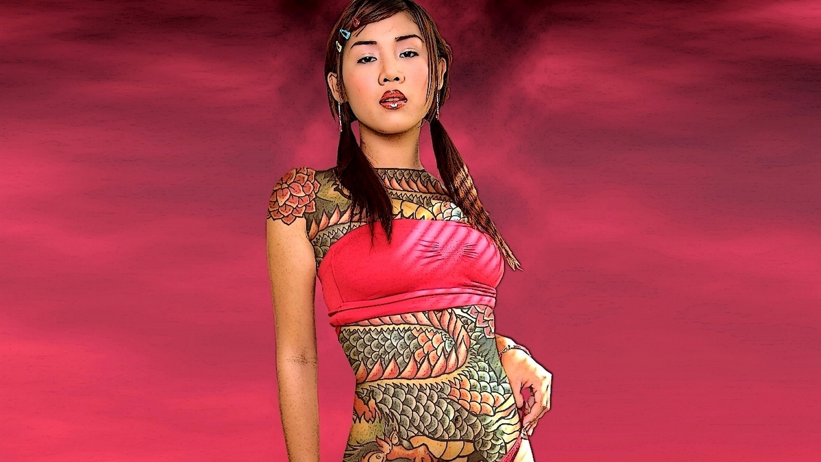 tattooed women wallpaper,abdomen,pink,trunk,photo shoot,fashion model