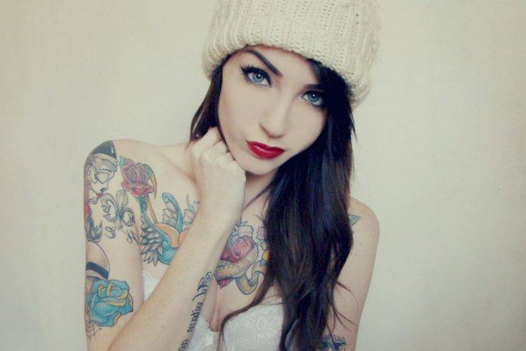 tattoo model wallpaper,hair,face,beanie,lip,tattoo