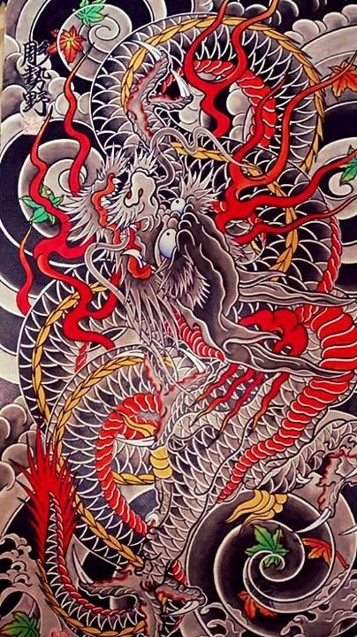 traditional tattoo wallpaper,art,dragon,visual arts,pattern,fictional character