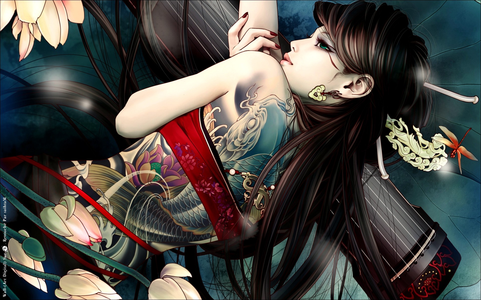 tattoo wallpaper full hd,cg artwork,black hair,cartoon,fictional character,cool