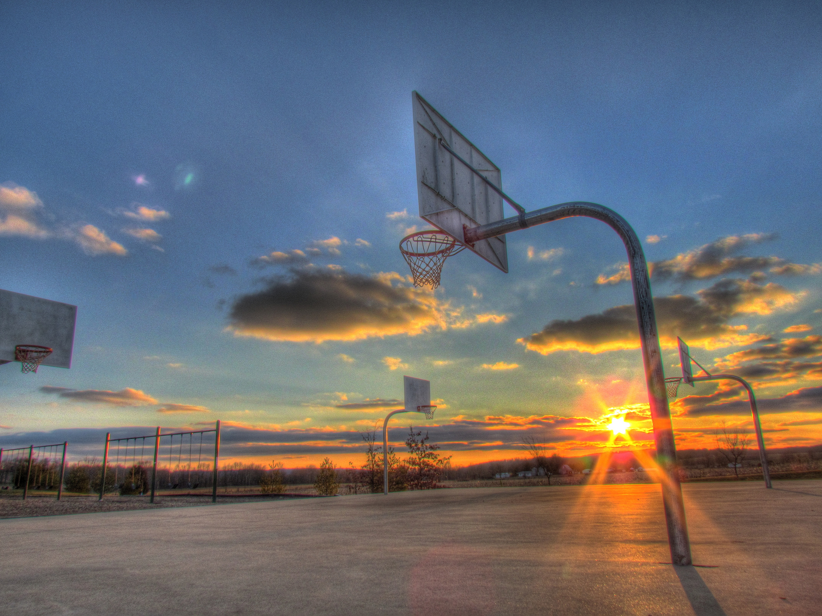 バスケット壁紙hd,空,雲,バスケットボールのコート,バスケットボール,朝