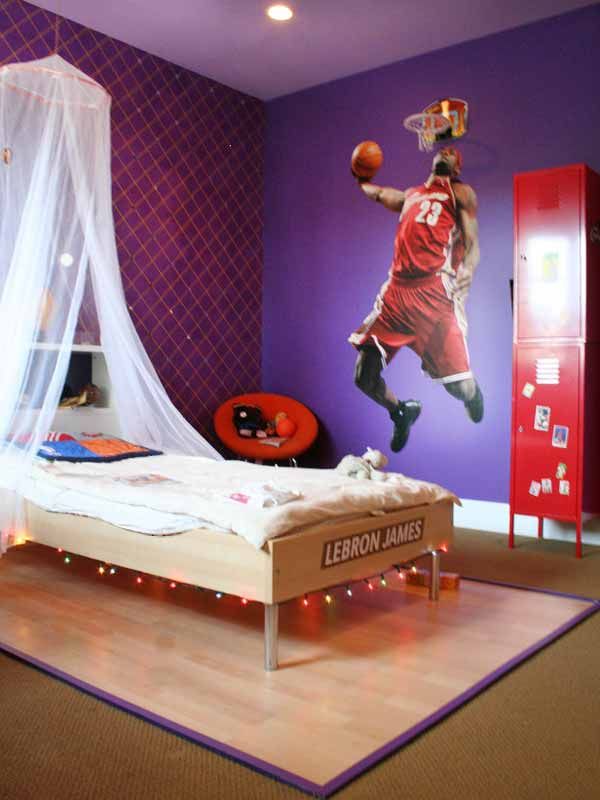 寝室のバスケットボールの壁紙,ルーム,インテリア・デザイン,バスケットボール,ベッド,壁紙