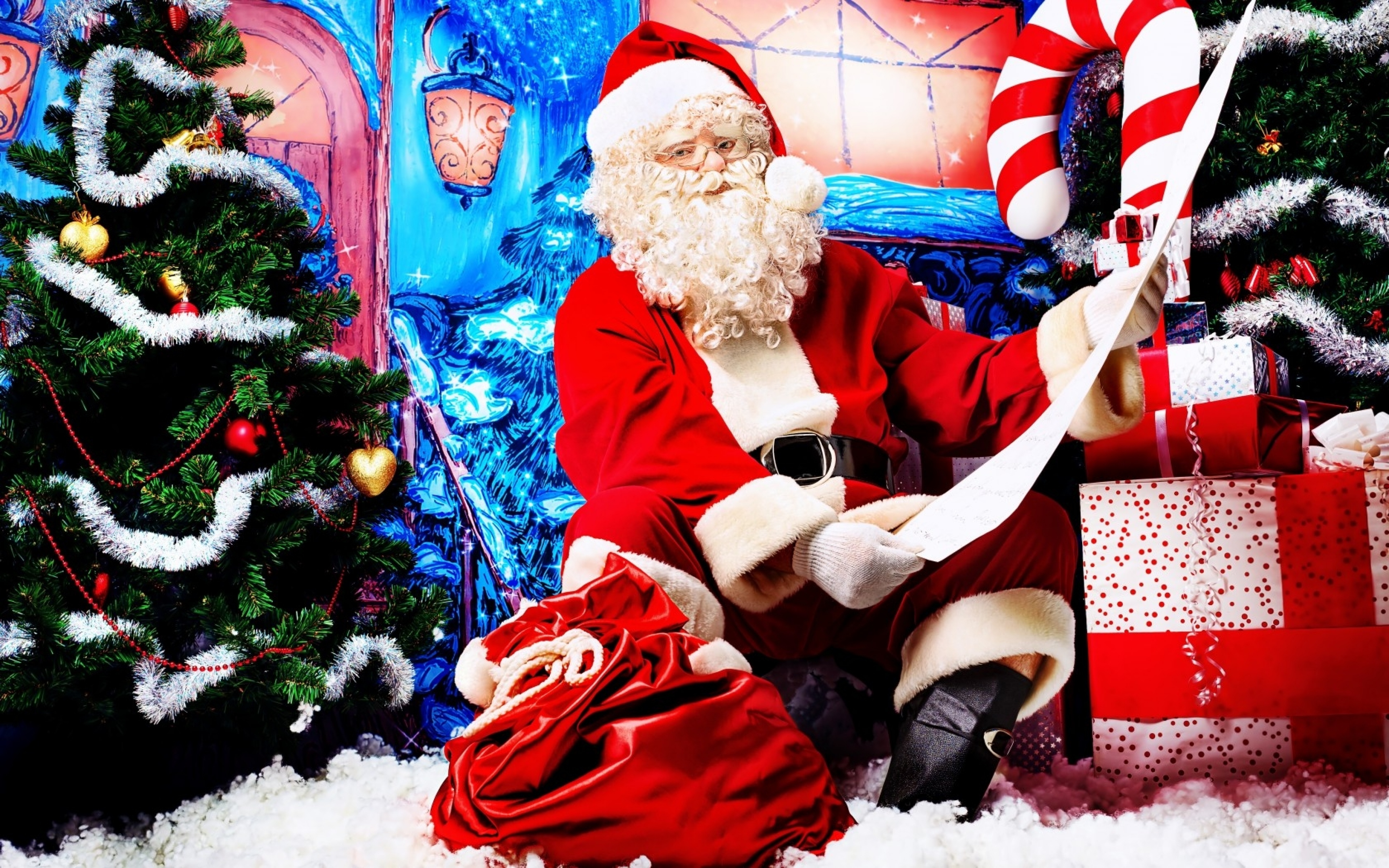 wallpaper noel,santa claus,christmas,christmas eve,fictional character,tree