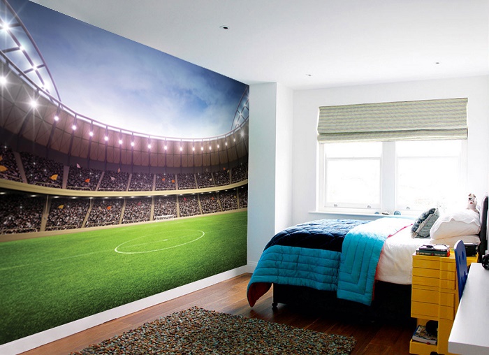 papier peint mural de football,chambre,chambre,propriété,design d'intérieur,mur