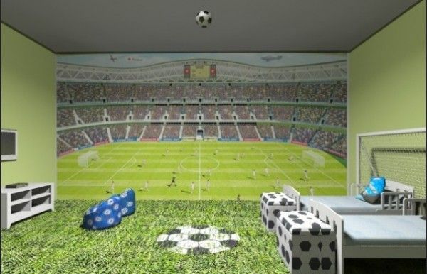 football wallpaper for bedrooms,room,grass,wall,interior design,building