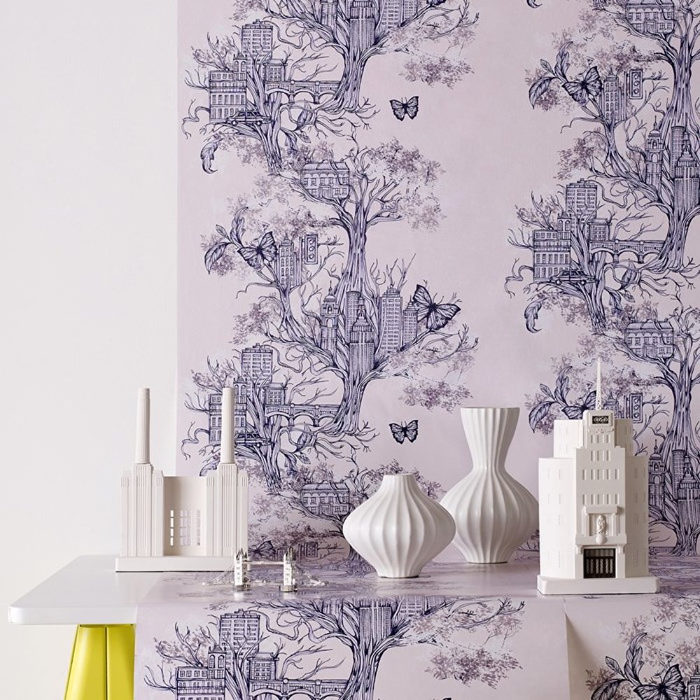 graham and brown tree wallpaper,wallpaper,lavender,lilac,room,interior design