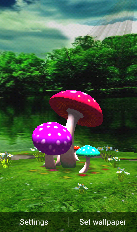 3d mushroom garden live wallpaper,mushroom,nature,green,pink,grass
