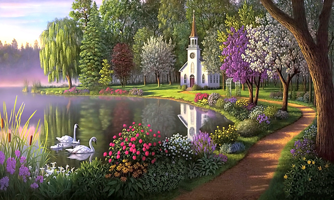 秘密の庭の壁紙,自然の風景,自然,春,反射,ラベンダー