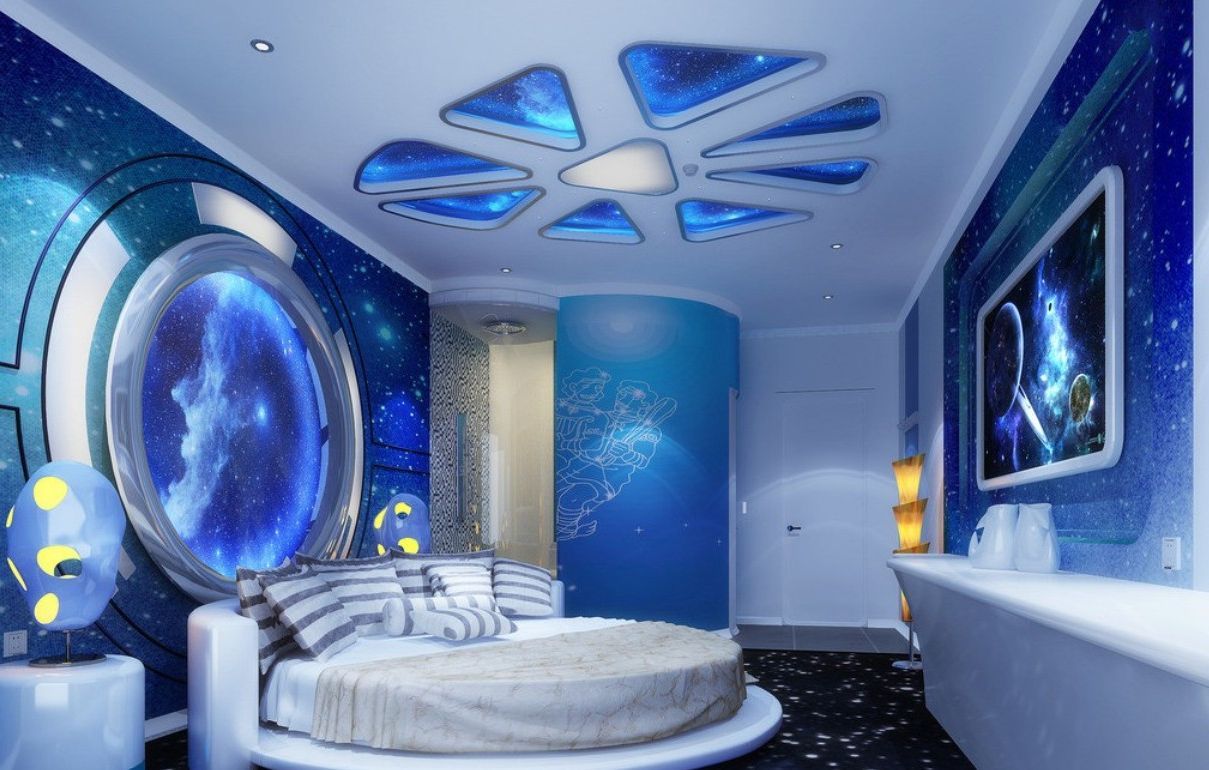papel tapiz espacial para habitaciones,techo,azul,habitación,diseño de interiores,propiedad
