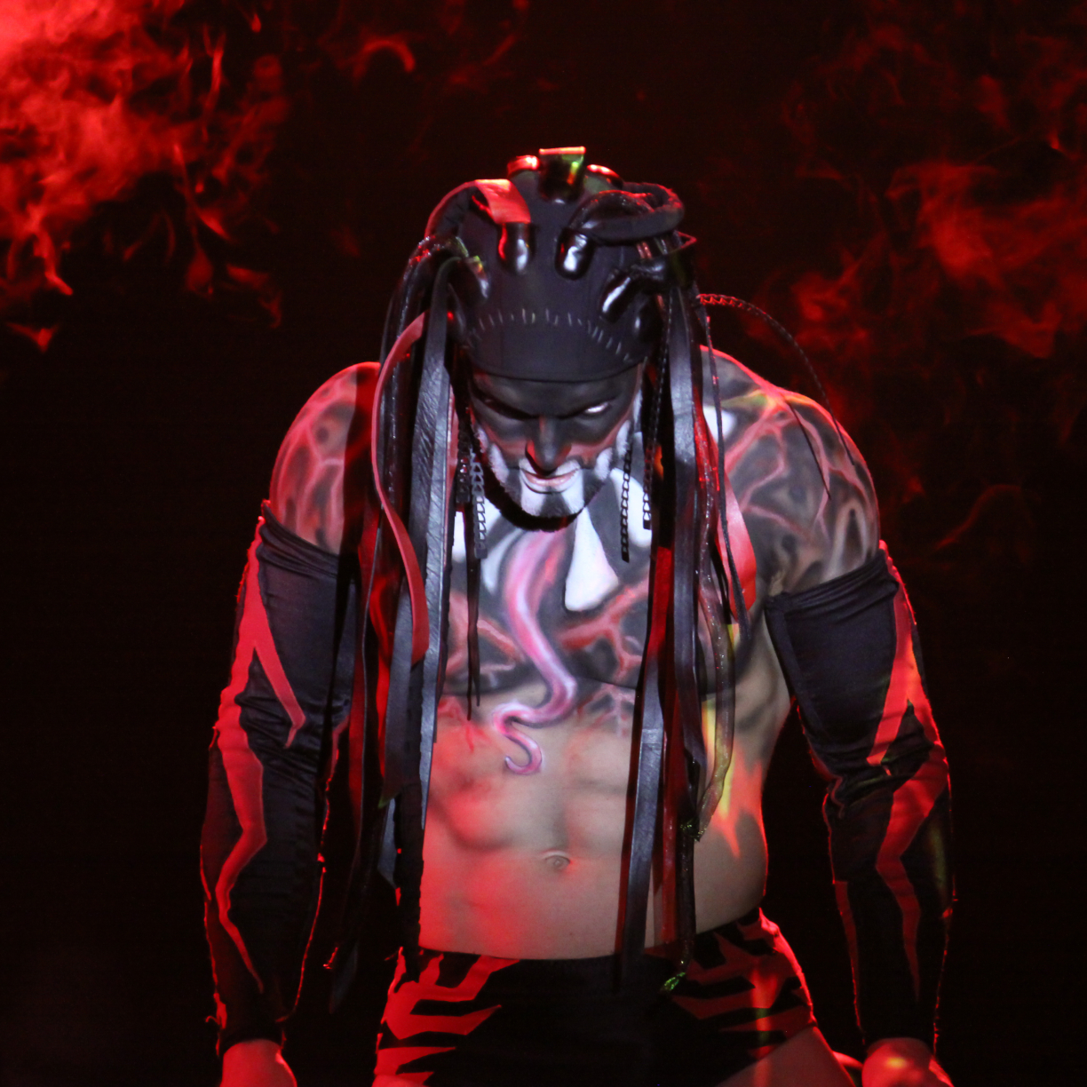 finn balor iphone wallpaper,red,performance,darkness,outerwear,stage