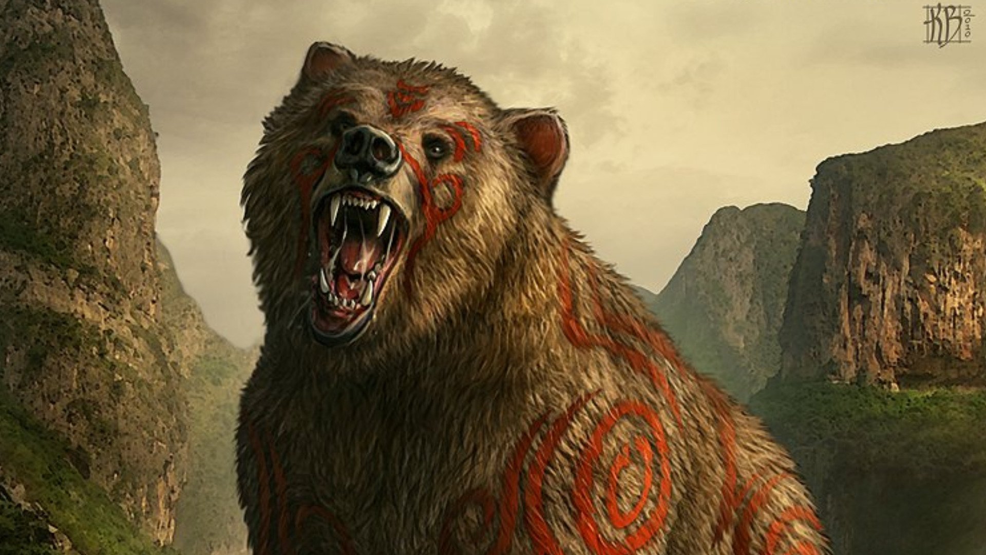 fantasy animal wallpaper,grizzly bear,tooth,terrestrial animal,snout,fang