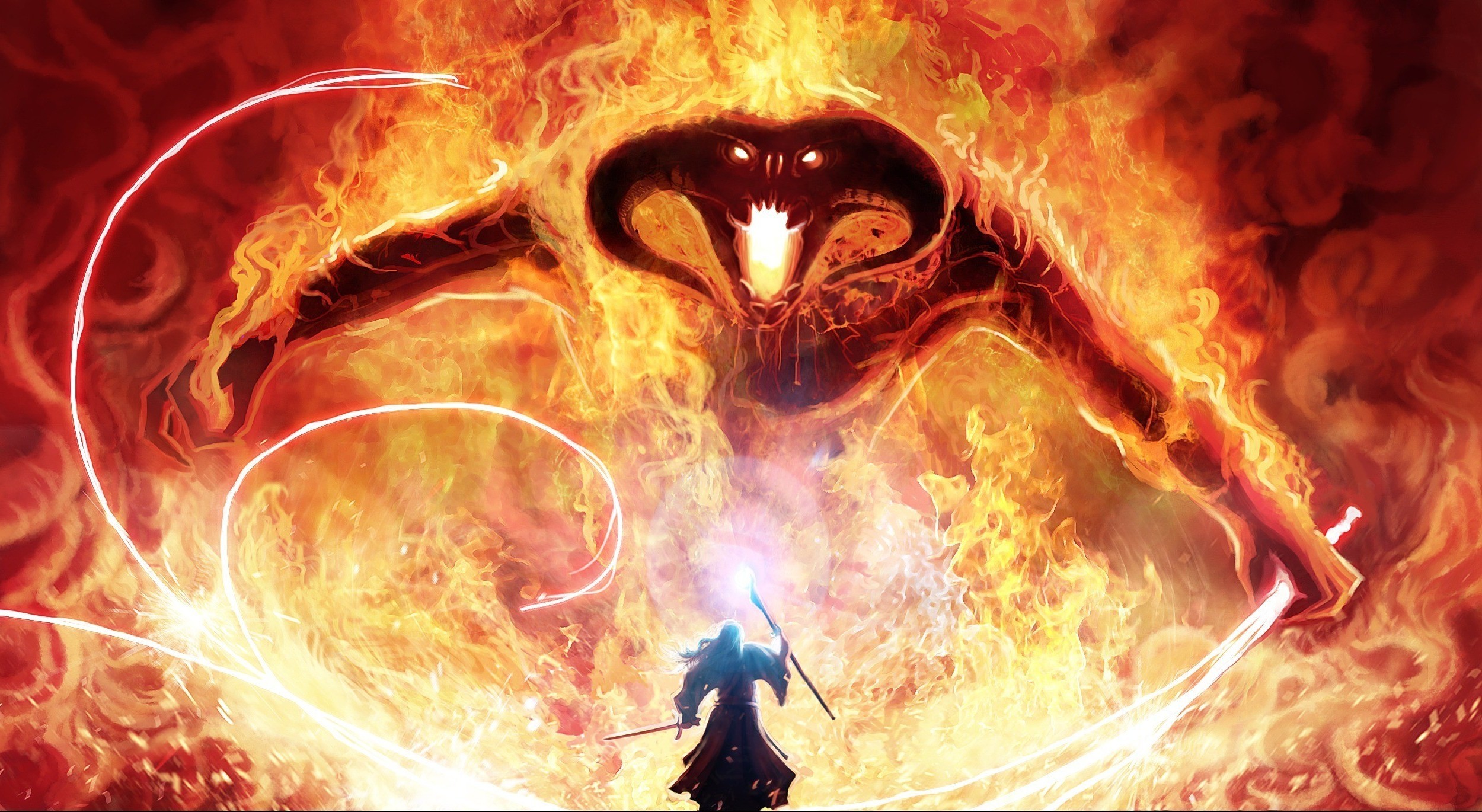 lord of the rings desktop wallpaper,demon,cg artwork,fictional character,flame,action adventure game