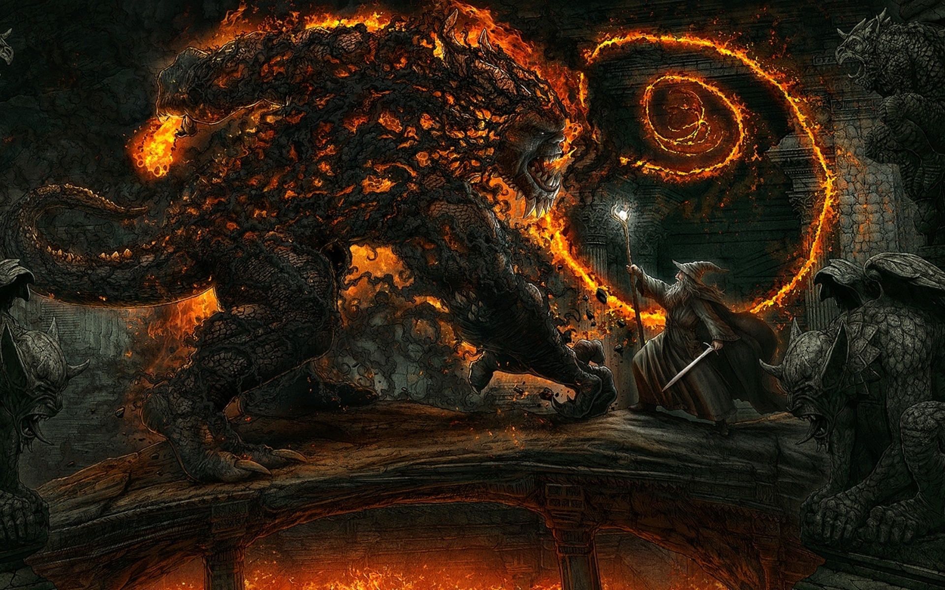 lord of the rings desktop wallpaper,geological phenomenon,cg artwork,demon,mythology,tree